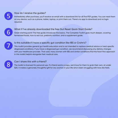 The Complete Gut Health Toolkit A science-backed digital resource collection for women 40+ Everything your gut has been waiting for, in one place.